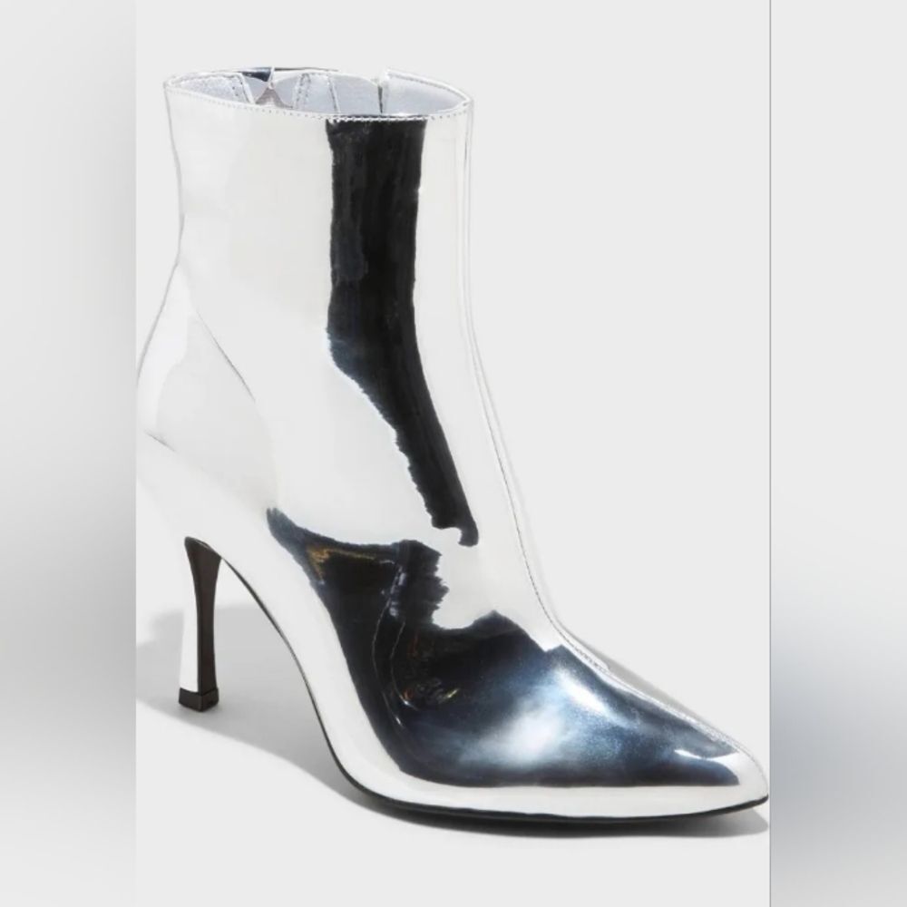 Shiny Silver Ankle Booties